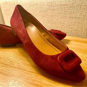 Vionic Amanda Suede Flat (Wine) with Buckle